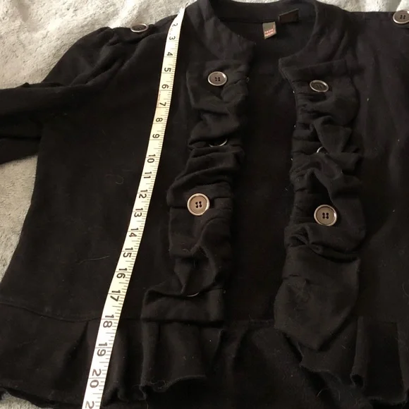 Black Ruffled Button-Up Jacket - Picture 8 of 9